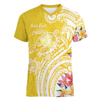 Aloha Oahu Island Personalized Women V-Neck T-Shirt Yellow Dreamy Turtle LT7 Female Yellow - Polynesian Pride