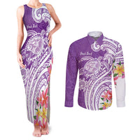 Aloha Kauai Island Personalized Couples Matching Tank Maxi Dress and Long Sleeve Button Shirt Lilac Dreamy Turtle