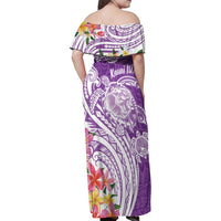 Aloha Kauai Island Personalized Family Matching Off Shoulder Maxi Dress and Hawaiian Shirt Lilac Dreamy Turtle