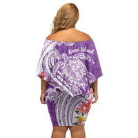 Aloha Kauai Island Personalized Family Matching Off Shoulder Short Dress and Hawaiian Shirt Lilac Dreamy Turtle
