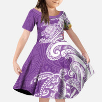 Aloha Kauai Island Personalized Family Matching Short Sleeve Bodycon Dress and Hawaiian Shirt Lilac Dreamy Turtle