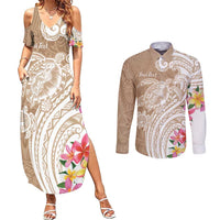 Aloha Ni’ihau Island Personalized Couples Matching Summer Maxi Dress and Long Sleeve Button Shirt Beige Dreamy Turtle