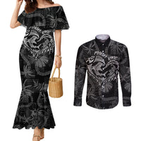 Hawaii Father's Day Vintage Lei Couples Matching Mermaid Dress and Long Sleeve Button Shirt Hauoli la Makuakane - Black LT7 Black - Polynesian Pride