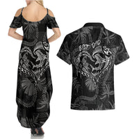 Hawaii Father's Day Vintage Lei Couples Matching Summer Maxi Dress and Hawaiian Shirt Hauoli la Makuakane - Black LT7 - Polynesian Pride