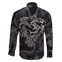 Hawaii Father's Day Vintage Lei Family Matching Long Sleeve Bodycon Dress and Hawaiian Shirt Hauoli la Makuakane - Black