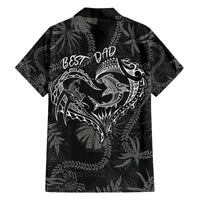 Hawaii Father's Day Vintage Lei Family Matching Off The Shoulder Long Sleeve Dress and Hawaiian Shirt Hauoli la Makuakane - Black