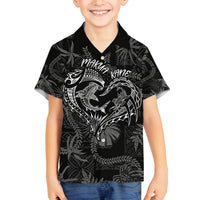 Hawaii Father's Day Vintage Lei Family Matching Off The Shoulder Long Sleeve Dress and Hawaiian Shirt Hauoli la Makuakane - Black
