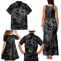 Hawaii Father's Day Vintage Lei Family Matching Tank Maxi Dress and Hawaiian Shirt Hauoli la Makuakane - Black