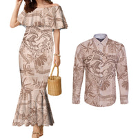 Hawaii Father's Day Vintage Lei Couples Matching Mermaid Dress and Long Sleeve Button Shirt Hauoli la Makuakane - Beige LT7 Beige - Polynesian Pride