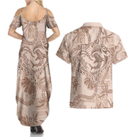 Hawaii Father's Day Vintage Lei Couples Matching Summer Maxi Dress and Hawaiian Shirt Hauoli la Makuakane - Beige