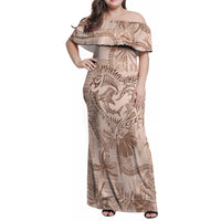 Hawaii Father's Day Vintage Lei Family Matching Off Shoulder Maxi Dress and Hawaiian Shirt Hauoli la Makuakane - Beige