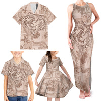 Hawaii Father's Day Vintage Lei Family Matching Tank Maxi Dress and Hawaiian Shirt Hauoli la Makuakane - Beige