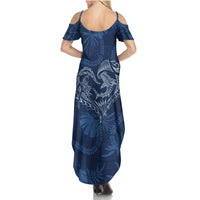 Hawaii Father's Day Vintage Lei Summer Maxi Dress Hauoli la Makuakane - Blue LT7 - Polynesian Pride