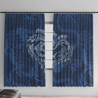 Hawaii Father's Day Vintage Lei Window Curtain Hauoli la Makuakane - Blue
