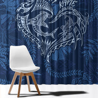 Hawaii Father's Day Vintage Lei Window Curtain Hauoli la Makuakane - Blue