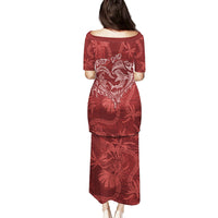 Hawaii Father's Day Vintage Lei Family Matching Puletasi and Hawaiian Shirt Hauoli la Makuakane - Red