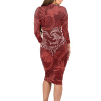 Hawaii Father's Day Vintage Lei Long Sleeve Bodycon Dress Hauoli la Makuakane - Red