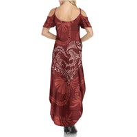 Hawaii Father's Day Vintage Lei Summer Maxi Dress Hauoli la Makuakane - Red LT7 - Polynesian Pride