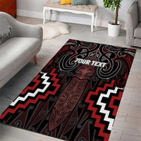 Maori Taiaha Whakairo Personalized Area Rug Red Poutama Motifs