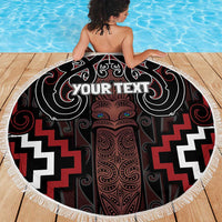 Maori Taiaha Whakairo Personalized Beach Blanket Red Poutama Motifs
