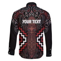 Maori Taiaha Whakairo Personalized Family Matching Long Sleeve Bodycon Dress and Hawaiian Shirt Red Poutama Motifs