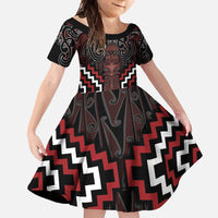 Maori Taiaha Whakairo Personalized Family Matching Short Sleeve Bodycon Dress and Hawaiian Shirt Red Poutama Motifs