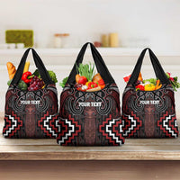 Maori Taiaha Whakairo Personalized Grocery Bag Red Poutama Motifs LT7 3-pack One Size Red - Polynesian Pride
