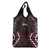 Maori Taiaha Whakairo Personalized Grocery Bag Red Poutama Motifs LT7 - Polynesian Pride