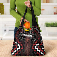 Maori Taiaha Whakairo Personalized Grocery Bag Red Poutama Motifs LT7 - Polynesian Pride