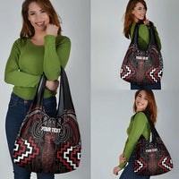 Maori Taiaha Whakairo Personalized Grocery Bag Red Poutama Motifs LT7 - Polynesian Pride