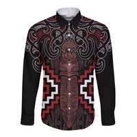 Maori Taiaha Whakairo Personalized Long Sleeve Button Shirt Red Poutama Motifs LT7 Unisex Red - Polynesian Pride