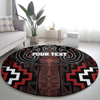 Maori Taiaha Whakairo Personalized Round Carpet Red Poutama Motifs