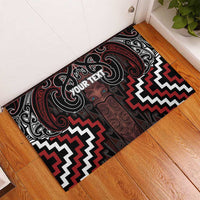 Maori Taiaha Whakairo Personalized Rubber Doormat Red Poutama Motifs LT7 - Polynesian Pride