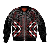 Maori Taiaha Whakairo Personalized Sleeve Zip Bomber Jacket Red Poutama Motifs