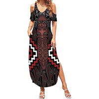 Maori Taiaha Whakairo Personalized Summer Maxi Dress Red Poutama Motifs