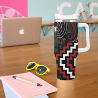 Maori Taiaha Whakairo Personalized Tumbler With Handle Red Poutama Motifs