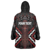 Maori Taiaha Whakairo Personalized Wearable Blanket Hoodie Red Poutama Motifs