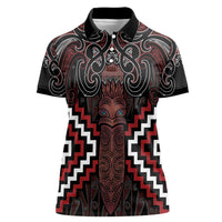 Maori Taiaha Whakairo Personalized Women Polo Shirt Red Poutama Motifs