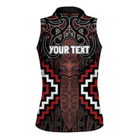 Maori Taiaha Whakairo Personalized Women Sleeveless Polo Shirt Red Poutama Motifs