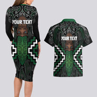 Maori Taiaha Pounamu Whakairo Personalized Couples Matching Long Sleeve Bodycon Dress and Hawaiian Shirt Jade Poutama Motifs