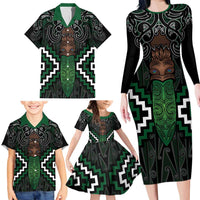 Maori Taiaha Pounamu Whakairo Personalized Family Matching Long Sleeve Bodycon Dress and Hawaiian Shirt Jade Poutama Motifs