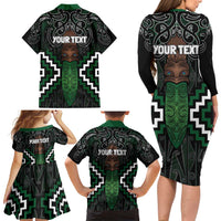 Maori Taiaha Pounamu Whakairo Personalized Family Matching Long Sleeve Bodycon Dress and Hawaiian Shirt Jade Poutama Motifs