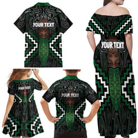 Maori Taiaha Pounamu Whakairo Personalized Family Matching Off Shoulder Maxi Dress and Hawaiian Shirt Jade Poutama Motifs