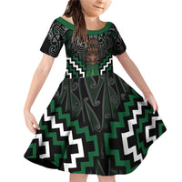 Maori Taiaha Pounamu Whakairo Personalized Family Matching Off Shoulder Short Dress and Hawaiian Shirt Jade Poutama Motifs