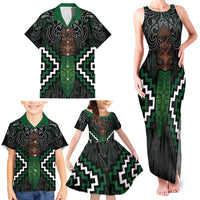 Maori Taiaha Pounamu Whakairo Personalized Family Matching Tank Maxi Dress and Hawaiian Shirt Jade Poutama Motifs