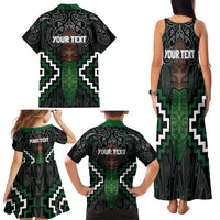 Maori Taiaha Pounamu Whakairo Personalized Family Matching Tank Maxi Dress and Hawaiian Shirt Jade Poutama Motifs