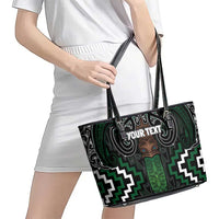 Maori Taiaha Pounamu Whakairo Personalized Leather Tote Bag Jade Poutama Motifs