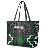 Maori Taiaha Pounamu Whakairo Personalized Leather Tote Bag Jade Poutama Motifs