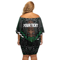 Maori Taiaha Pounamu Whakairo Personalized Off Shoulder Short Dress Jade Poutama Motifs