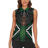Maori Taiaha Pounamu Whakairo Personalized Women Sleeveless Polo Shirt Jade Poutama Motifs